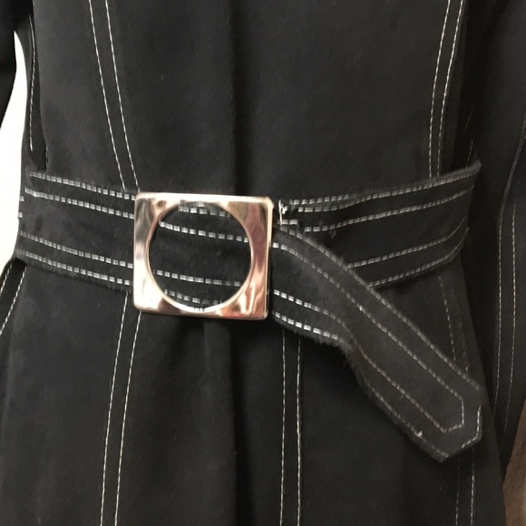 Vintage black suede trench coat white stitching. Historic Sears Roebuck & USA Co - Picture 3 of 16